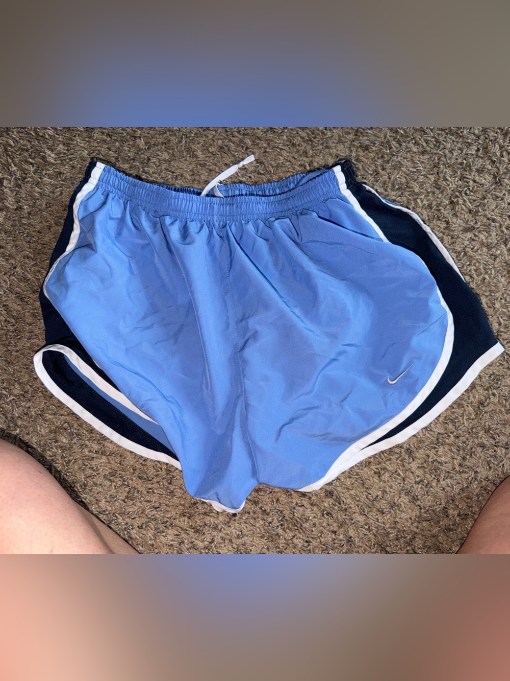 Nike Women's Sky Blue Athletic Shorts with Navy Trim